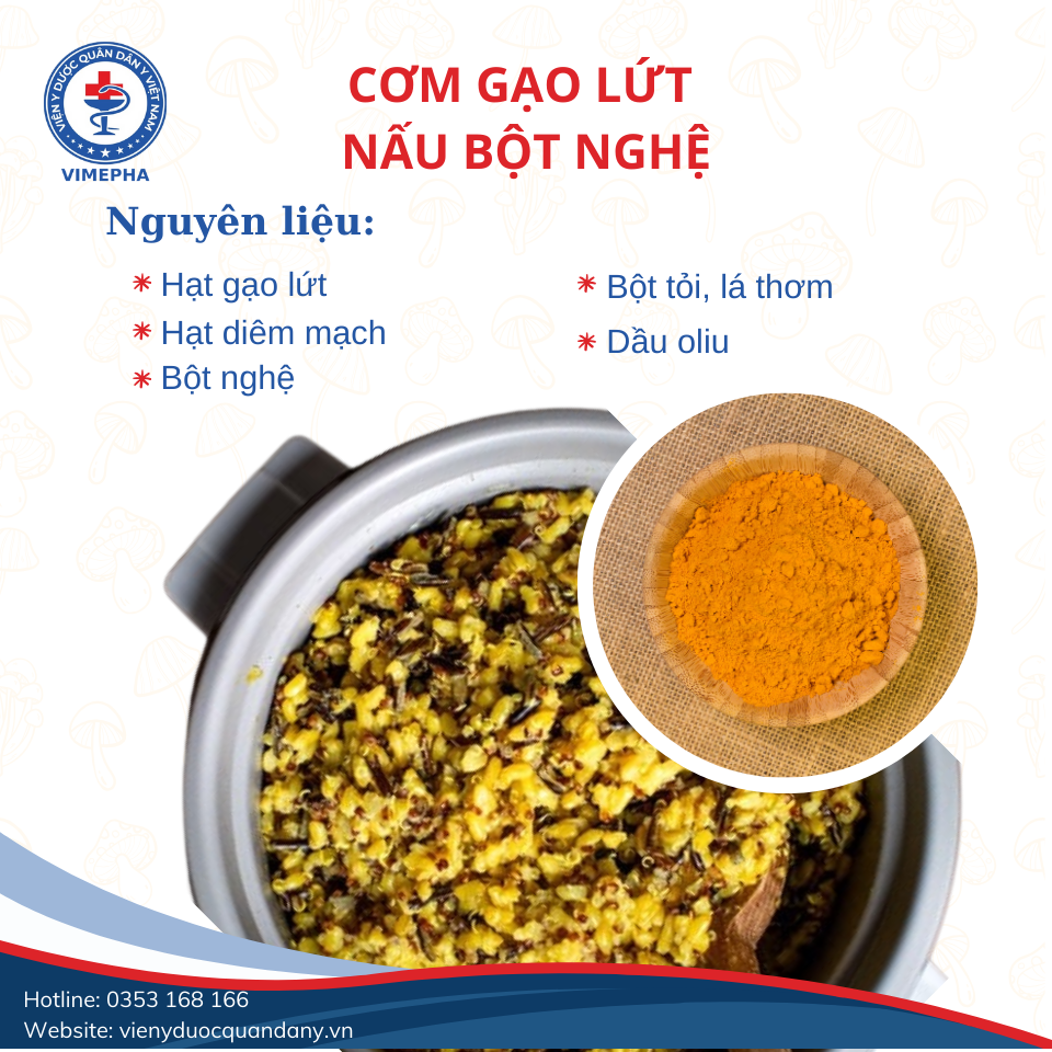 Công thức: Cơm gạo lứt bột nghệ