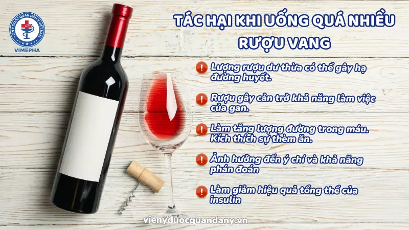 Một số tác hại khi uống nhiều rượu vang